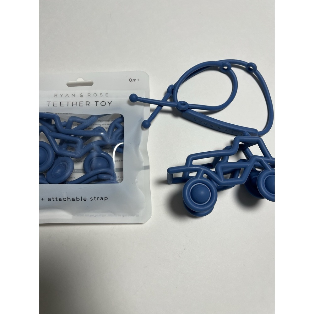 Ryan & Rose NEW Sealed Teether Toy Blue Truck Pop Wheels W/strap Dishwasher Safe